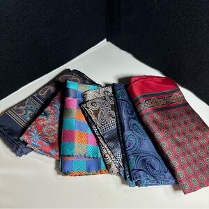 100% SILK + handmade Pocket Squares…Set of 6…brand NEW, never used, handstitched